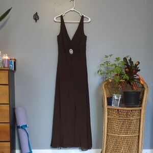 Bill Levkoff Brand Bride's Maid Dress Chocolate Color Gold Metallic Detail 14